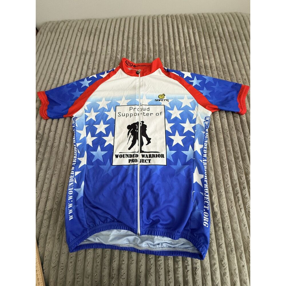 Safety Wounded Warrior Project Cycling Jersey Men’s XL Patriotic USA Full Zip
